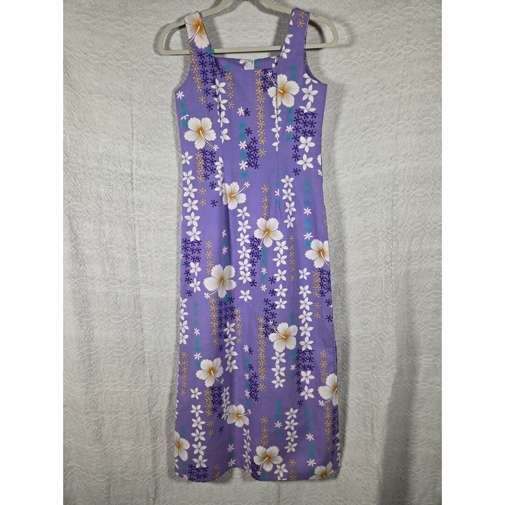 VTG Hoku Hawaii Purple Hibiscus Floral Sleeveless Maxi Dress Size 12 Made in USA